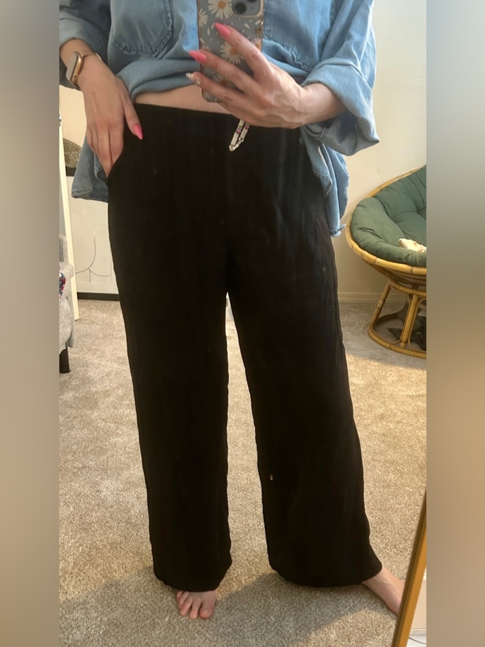 F21 Black Wide leg Trousers Folded Waist back Tie size Small
